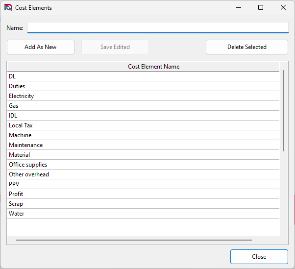Cost Elements
            Screen