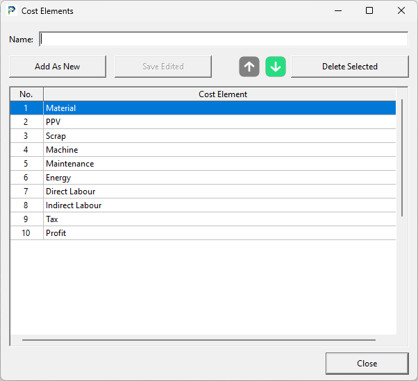 Cost Elements
            Screen